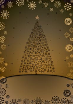 Illustration of a christmas tree made from snowflakes with a snowflake border