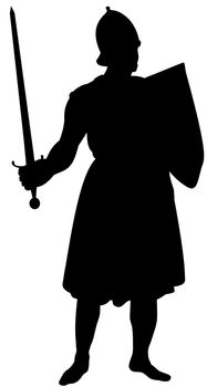 Illustrated silhouette of a medieval knight isolated on white