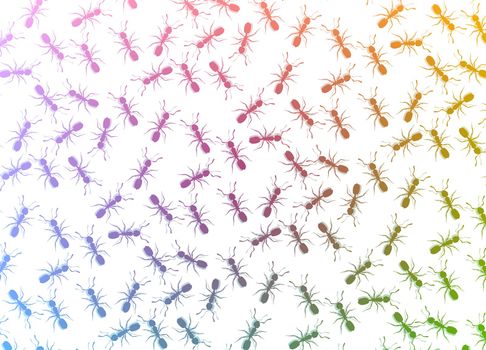 Illustration of lots of colourful ants