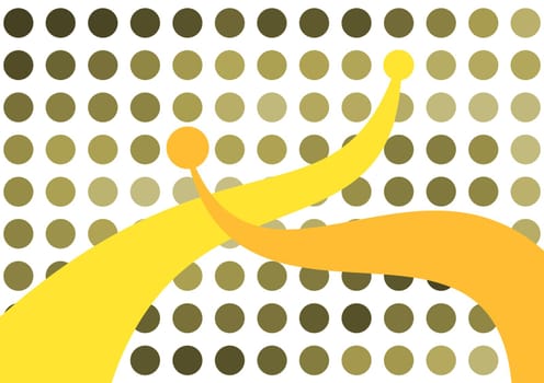 Illustration of brown dots with two curved components