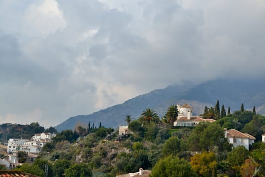 mijas hills covered whit clouds, mountains andalusia