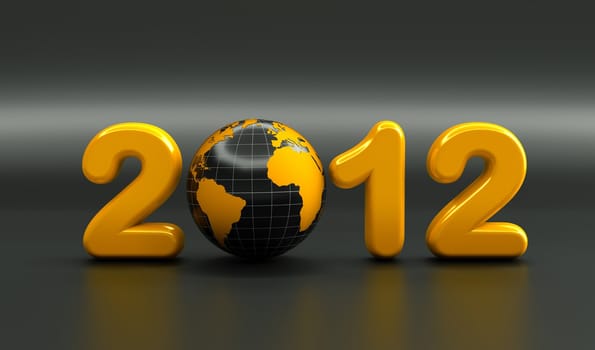 3d new year 2012 shape on black reflective background