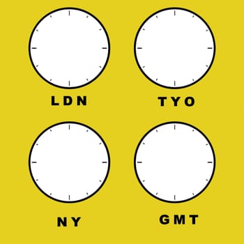 Illustration of  4 clock faces minus the hands