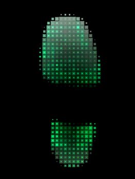 Illustrated green footprint made of small squares