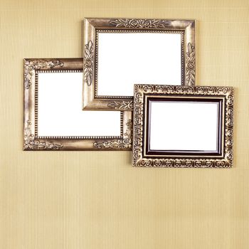 Three Old Picture Frame On Gold Patern, Design Element