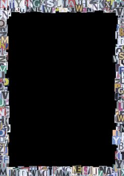 Newspaper letters border on a black background