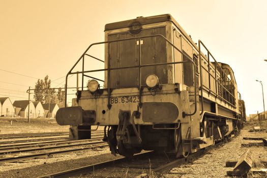 An old locomotive in a railway station