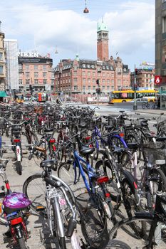 Bikes parked in central Copenhagen Denmark