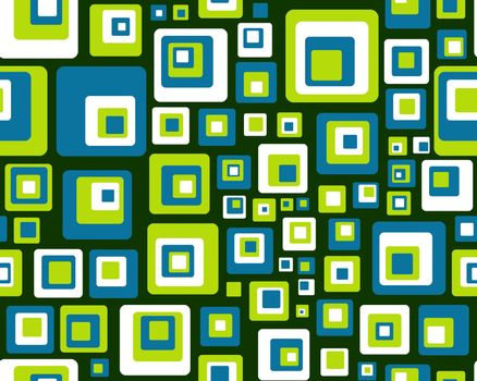 Abstract illustration of seamless blue green and white squares