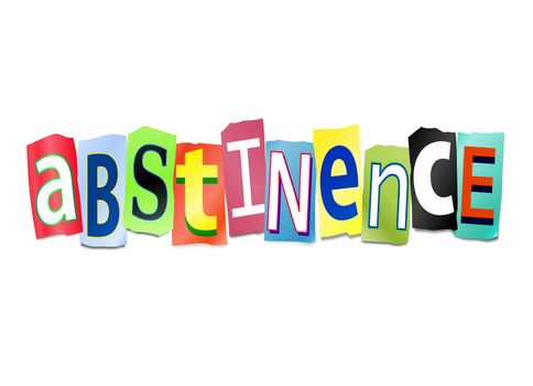 Illustration depicting cutout printed letters arranged to form the word abstinence.