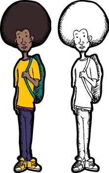 Skinny teenage Black man with afro hair style and backpack