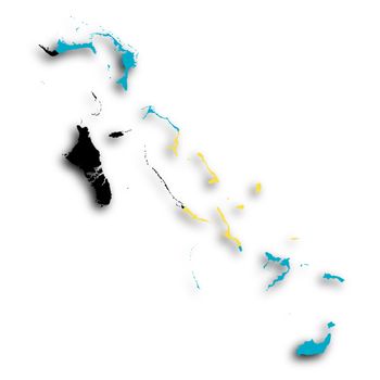 Map of the Bahamas filled with the national flag