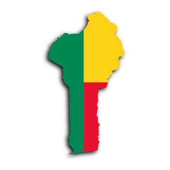 Map of Benin filled with the national flag