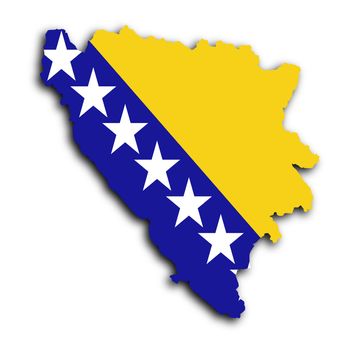 Map of Bosnia and Herzegovina filled with the national flag