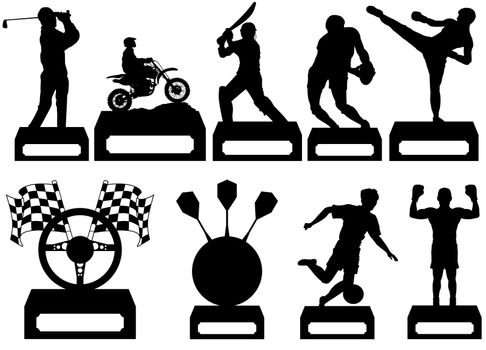 Illustration of nine Sporting Trophys