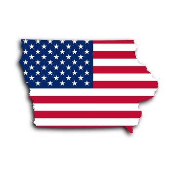 Map of Iowa, filled with the national flag