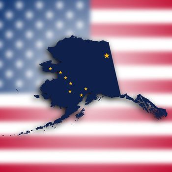 Map of Alaska, filled with the state flag