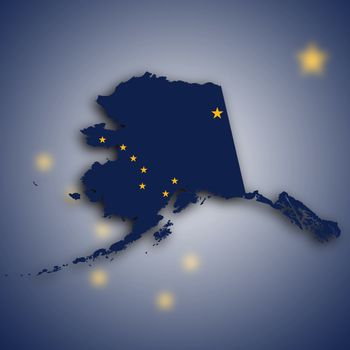 Map of Alaska, filled with the state flag