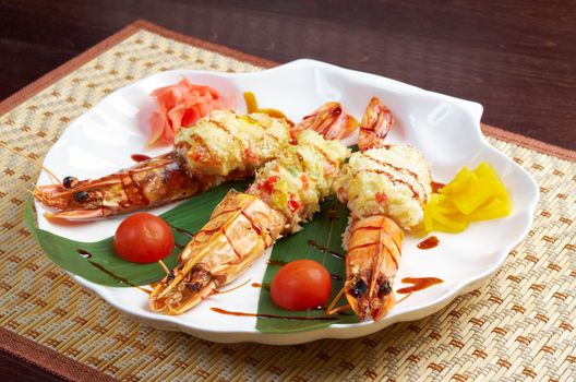 Royal tiger shrimps.Chinese style 