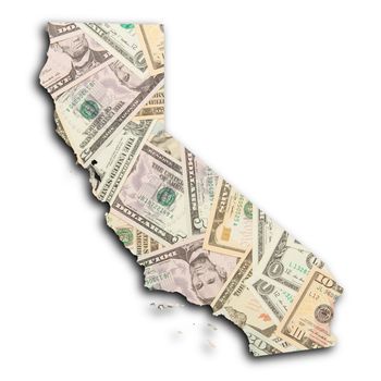 Map of California, filled with US dollars
