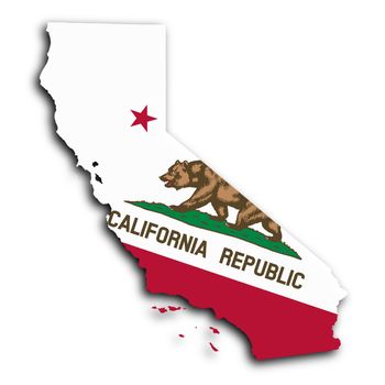 Map of California, filled with the state flag