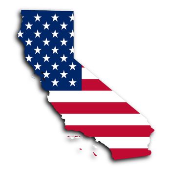 Map of California, filled with the national flag