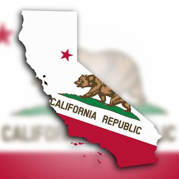 Map of California, filled with the state flag