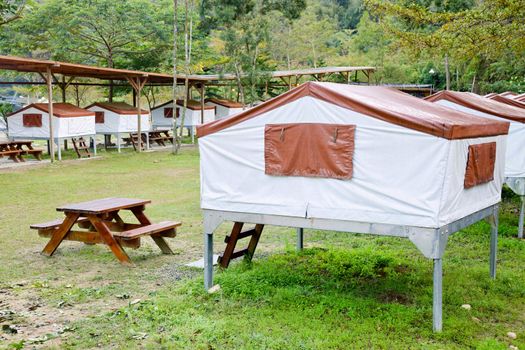 Platform tents at a campsite in Taiwan