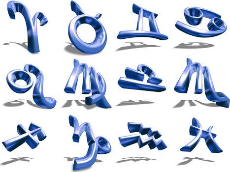 All 3D Zodiac signss on white background