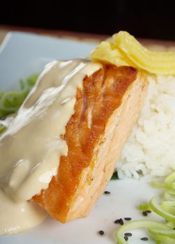 Japanese cuisine .salmon in cream sauce