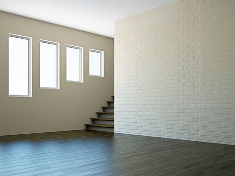 Empty room with stairway and a windows