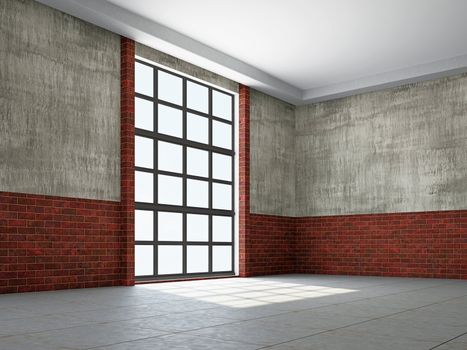 Empty hall with old wall and a window