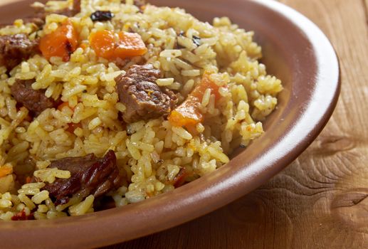 Traditional oriental pilaf.close up