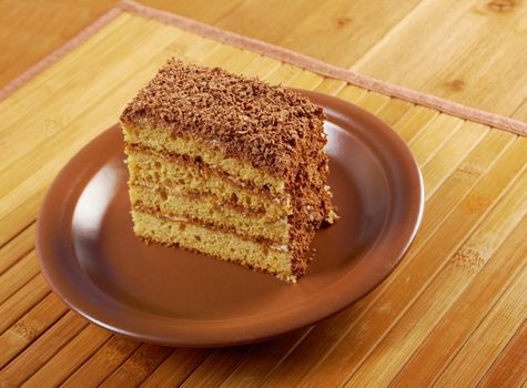 chocolate cake. close up with washed away by back background