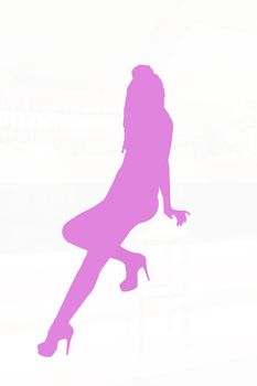 Pink silhouette of a sitting sexy girl