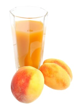 Peaches juice on white background.