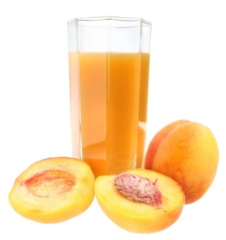 Peaches juice on white background.