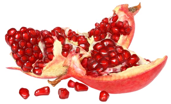 Ripe pomegranate on a white background.