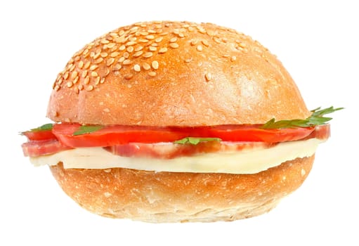 Sandwiches with ham on a white background.