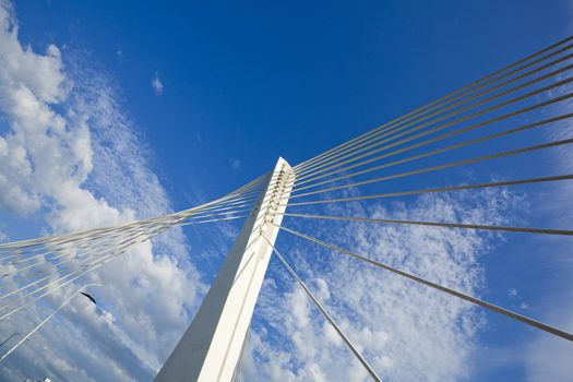 Abstract detail of Millennium bridge, Modern arhitectural construction on river Moraca, Podgorica, Capital city of Montenegro