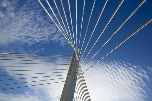 Abstract detail of Millennium bridge, Modern arhitectural construction on river Moraca, Podgorica, Capital city of Montenegro