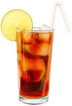 Drink with ice in a glass.