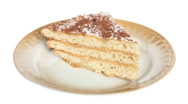 Piece of a pie on a white background.
