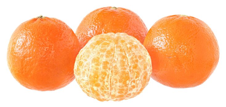 Ripe tangerines on a white background