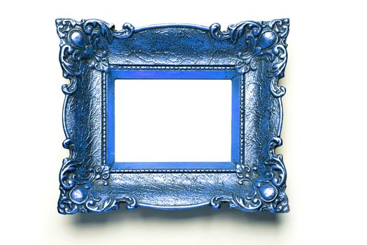Old Blue Picture Frame Isolated On White Background, Design Element