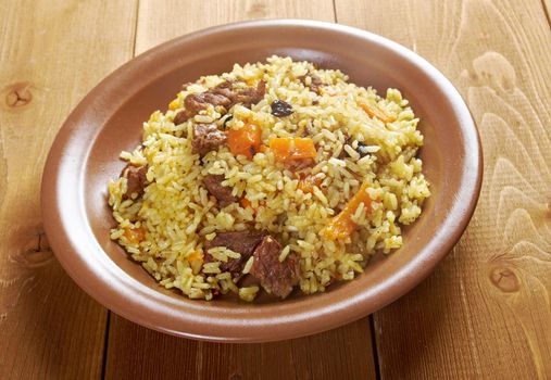 Traditional oriental pilaf.close up