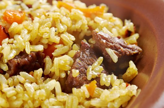 Traditional oriental pilaf.close up