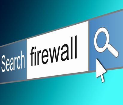 Illustration depicting a screen shot of an internet search bar containing a firewall concept.