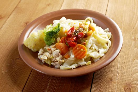 chicken breast with vegetables  with pasta tagliatelle