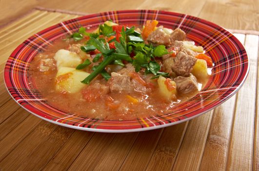 Traditional Hungarian homemade hot goulash soup